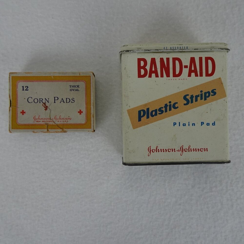 Vintage Band Aid Metal Tin PLUS Corn Pad Box EMPTY Johnson & Johnson